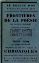 Maritain Jacques & Harlaire André, Frontières de la poésie par Jacques Martin et mais non par André Harlaire - Collection le roseau d'or oeuvres et chroniques n°14 - Exemplaire sur papier d'alfa.